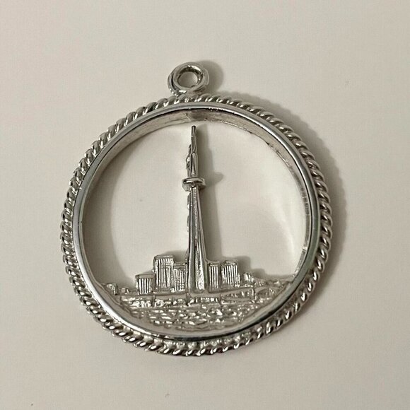 Vintage Sterling Silver Toronto Canada Skyline Pendant Charm No Loop - Picture 1 of 16